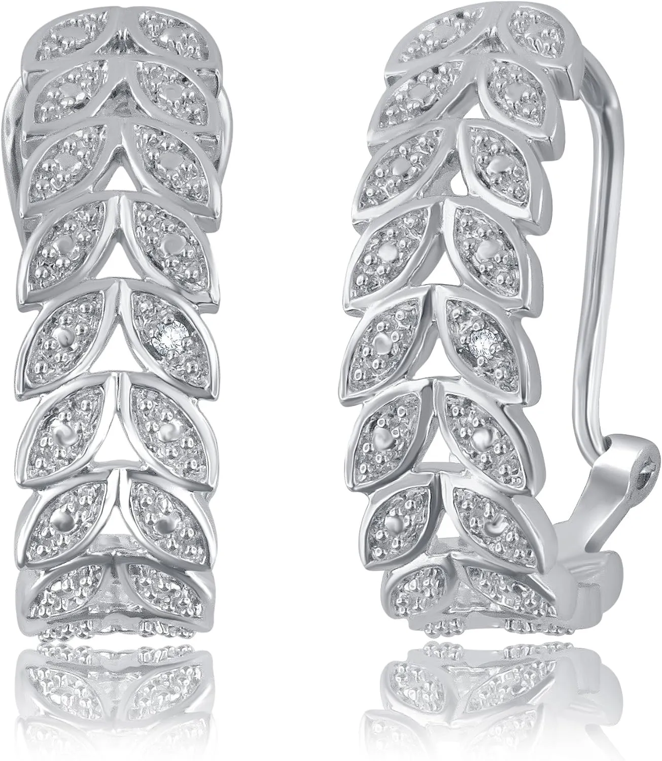 Diamond Accent, 18k Gold Plated over Brass Round Cut Diamond Leaf Hoop Earrings (J-I3) Fashion Jewelry for Women
