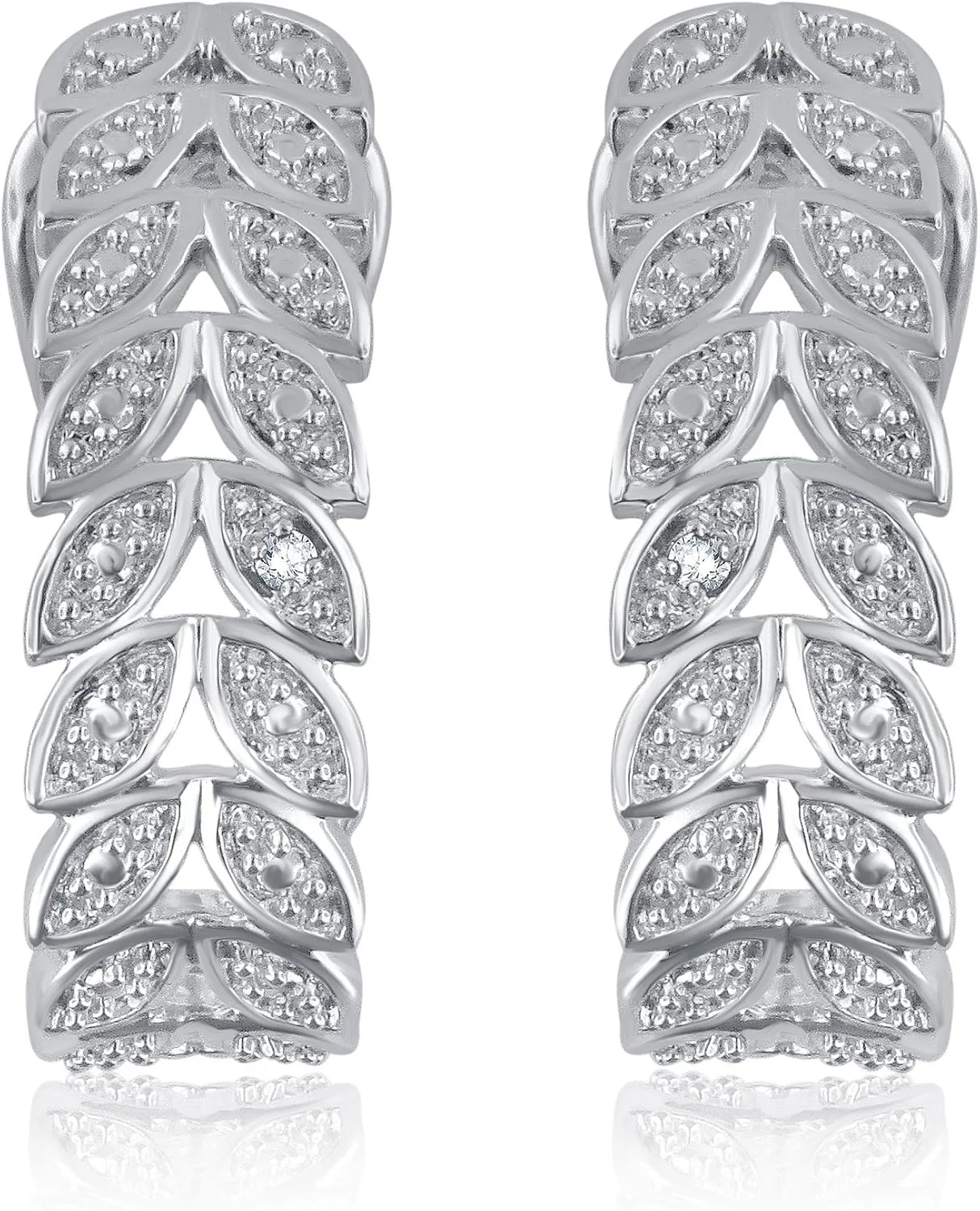Diamond Accent, 18k Gold Plated over Brass Round Cut Diamond Leaf Hoop Earrings (J-I3) Fashion Jewelry for Women