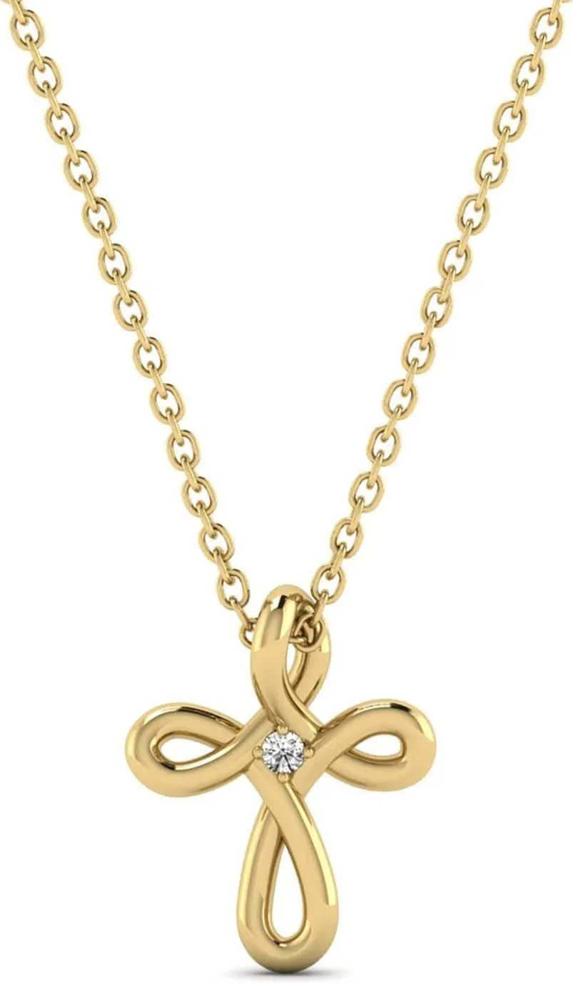 Diamond Cross Infinity Necklace in 14K Solid Gold | 14K Real Gold Infinity Sign Cross Necklace | Dainty Crucifix Pendant Necklace | 14K Gold Christian Jewelry | Gift for Birthday, 18"