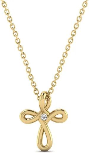 Diamond Cross Infinity Necklace in 14K Solid Gold | 14K Real Gold Infinity Sign Cross Necklace | Dainty Crucifix Pendant Necklace | 14K Gold Christian Jewelry | Gift for Birthday, 18"