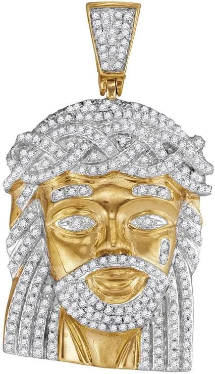 Diamond2Deal 10kt Yellow Gold Round Diamond Jesus Charm Pendant 1 Cttw Color- G-H Clarity- I2-I3