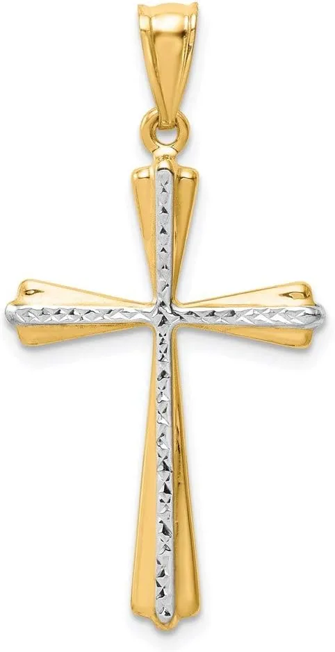 Diamond2Deal 14k White and Yellow Gold Diamond Cut Cross Pendant Two-tone