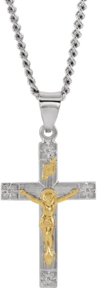 Diamond2Deal Mothers Day Gifts 14K Yellow Gold and Sterling Silver Religious Crucifix Cross Jesus christ Pendant for Mom 24" Necklace