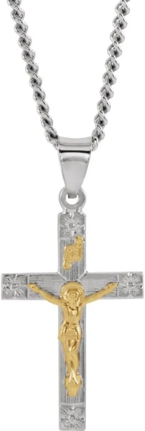 Diamond2Deal Mothers Day Gifts 14K Yellow Gold and Sterling Silver Religious Crucifix Cross Jesus christ Pendant for Mom 24" Necklace