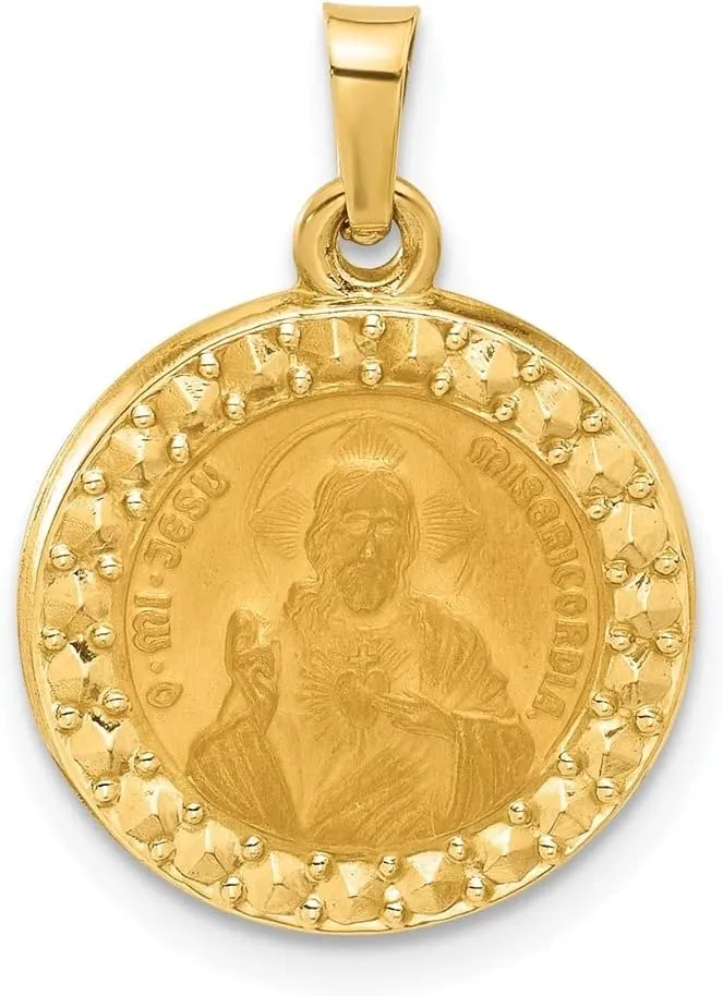 Diamond2Deal Mothers Day Gifts 14k Yellow Gold Hollow Sacred Heart of Jesus Medal Pendant for Mom Pendant for Mom