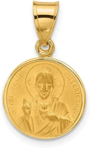Diamond2Deal Mothers Day Gifts 14k Yellow Gold Polished and Satin Solid Sacred Heart of Jesus Medal Pendant for Mom Pendant for Mom