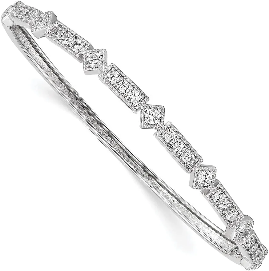 Diamond2Deal Sterling Silver Cubic Zirconia Hinged Bangle Bracelet