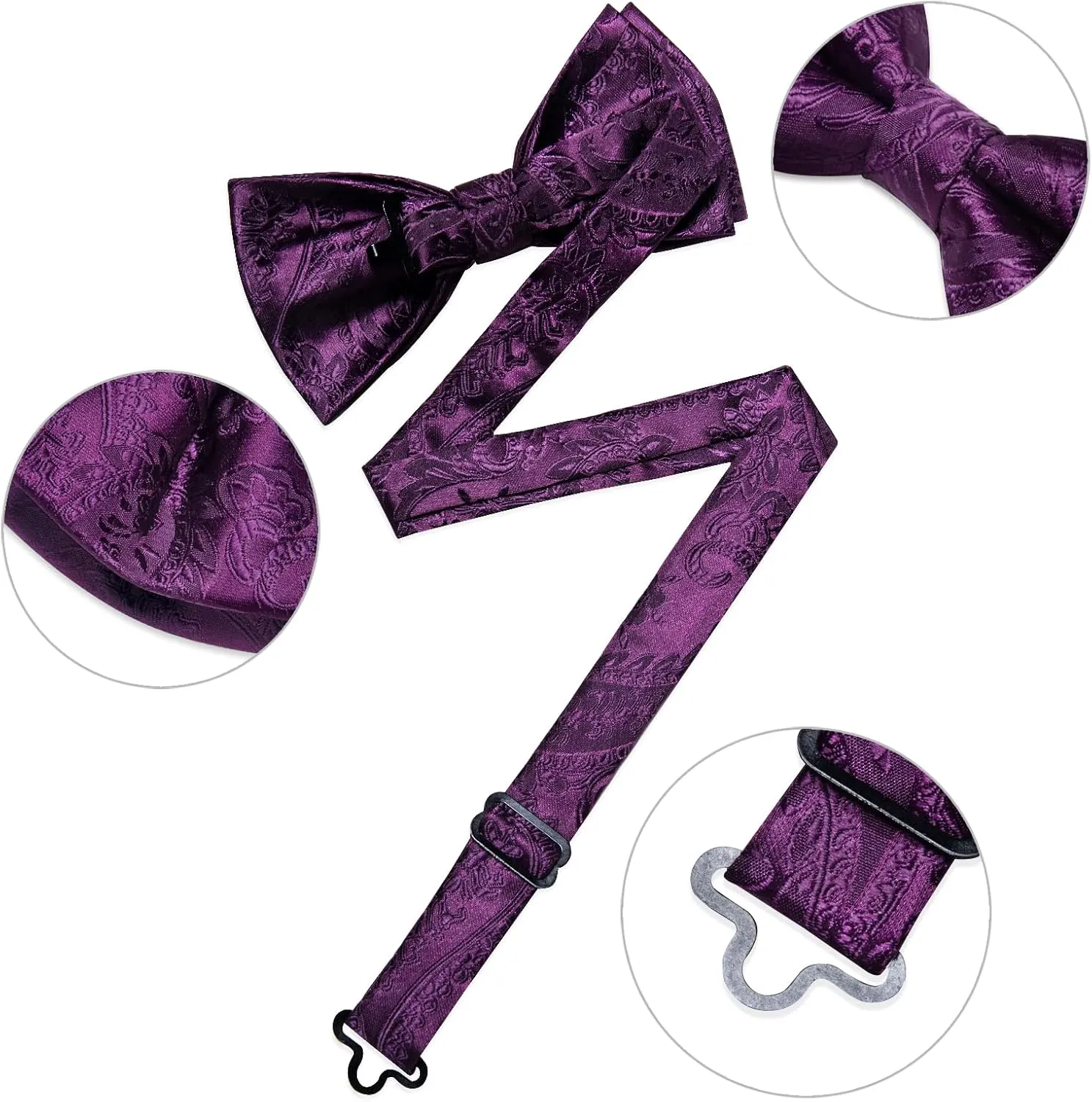 DiBanGu Silk Bow Ties for Men Paisley Pre-tied Bowtie and Pocket Square Cufflinks Lapel Pin Set Wedding Party Formal
