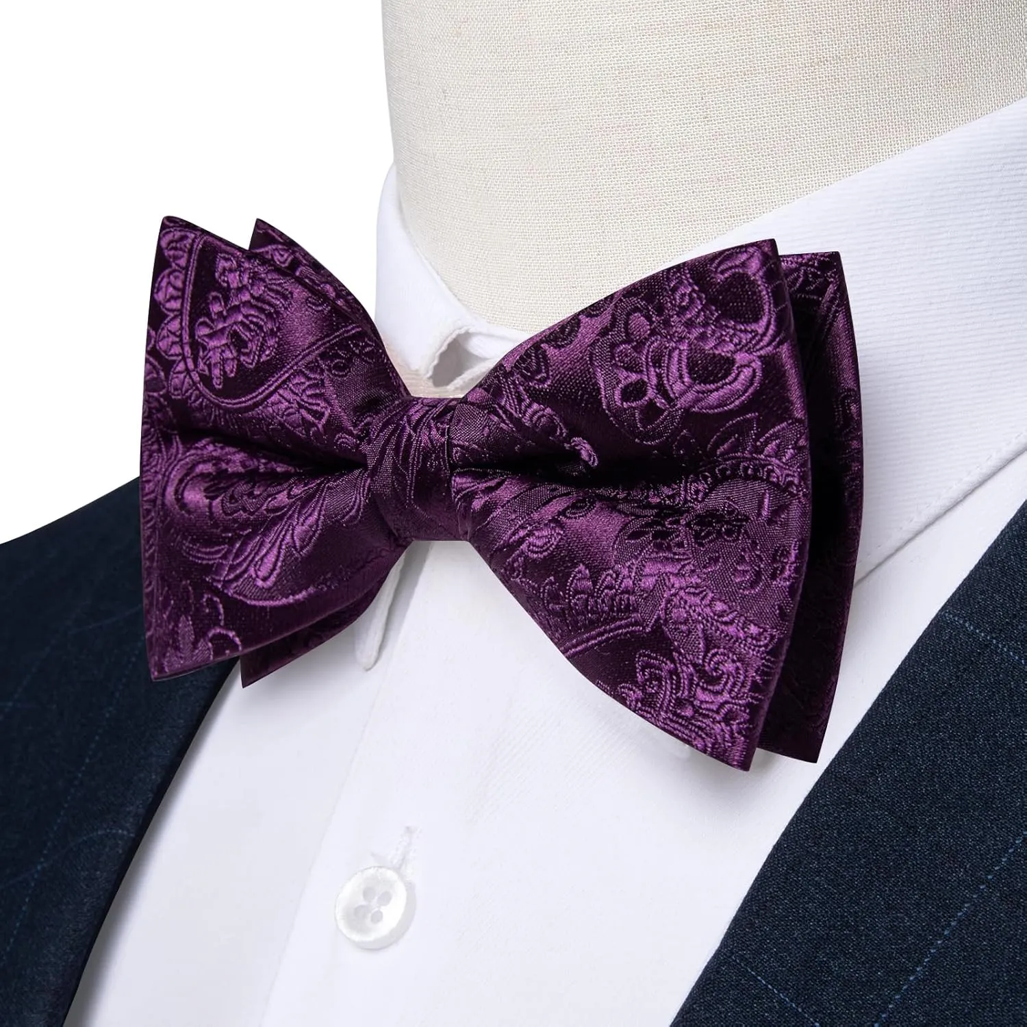 DiBanGu Silk Bow Ties for Men Paisley Pre-tied Bowtie and Pocket Square Cufflinks Lapel Pin Set Wedding Party Formal