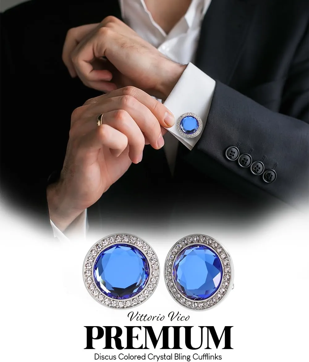 Discus Colored Crystal Bling Cufflinks (CL 11XX) by Classy Cufflinks