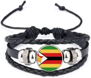 DIYthinker Zimbabwe National Flag Africa Country Bracelet Braided Leather Rope Bead Wristband