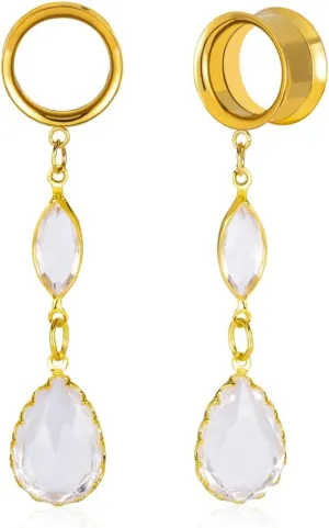 DOEARKO 2PCS Ear Tunnels with Classy Crystals Chain Dangle Gauges Plugs Stretcher Pair Selling Size 2g-1inch Piercing Body Jewelry