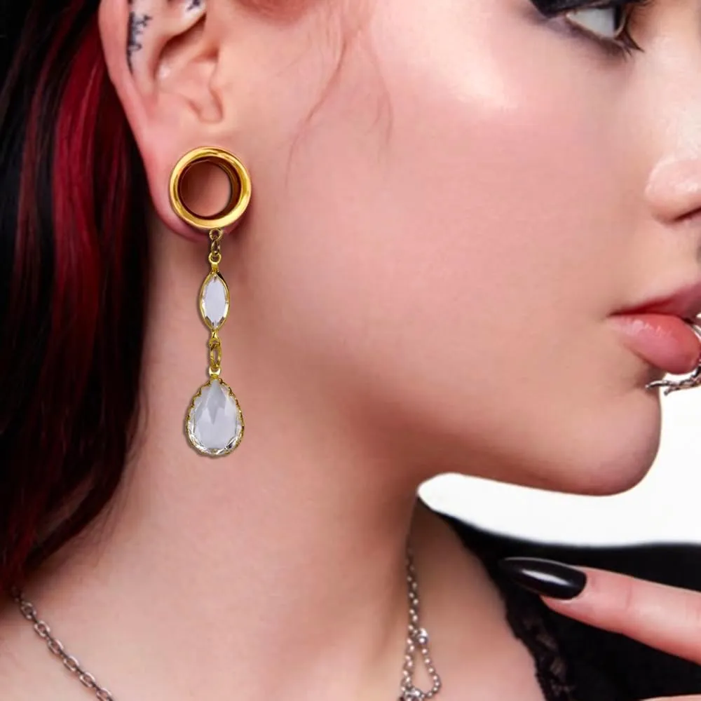 DOEARKO 2PCS Ear Tunnels with Classy Crystals Chain Dangle Gauges Plugs Stretcher Pair Selling Size 2g-1inch Piercing Body Jewelry