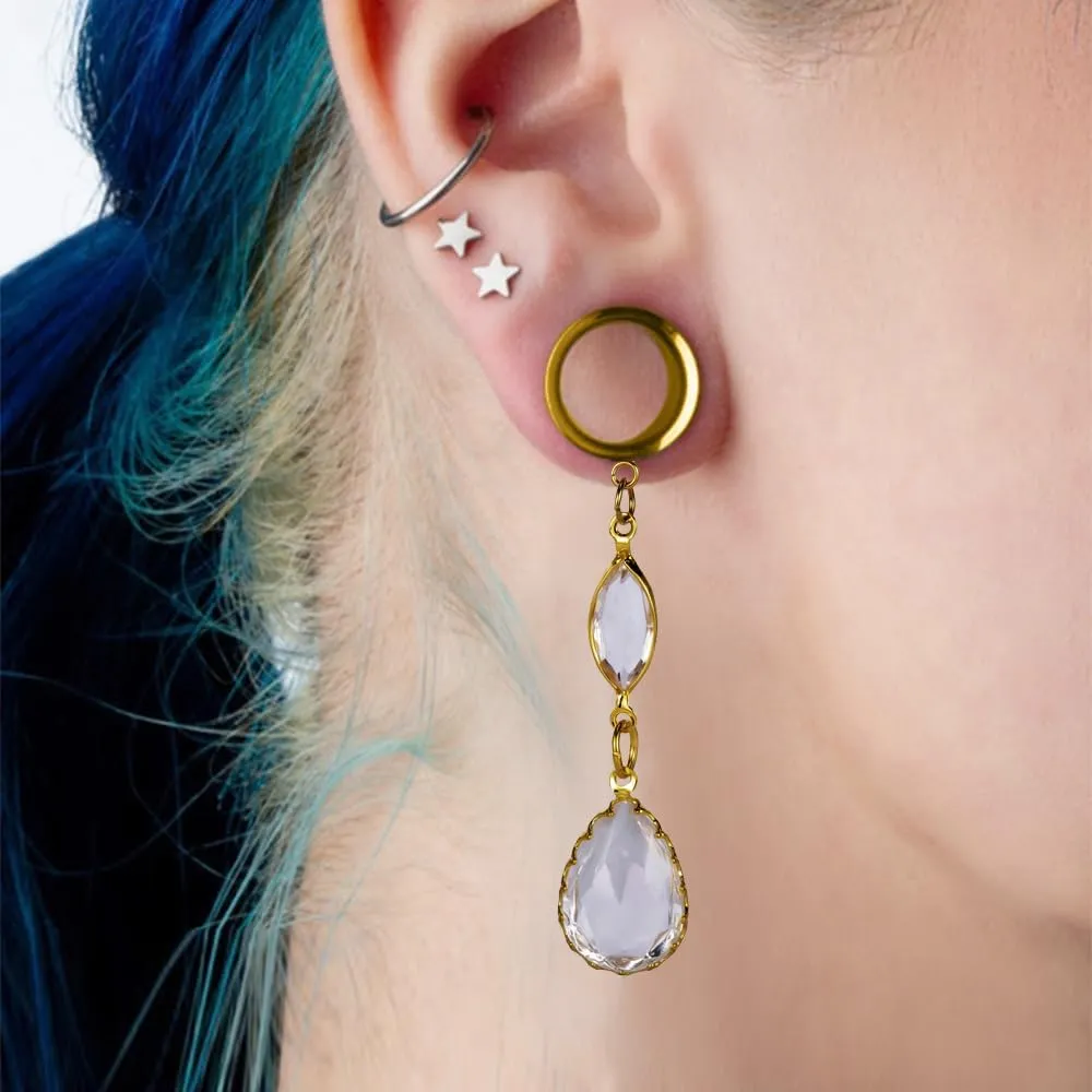 DOEARKO 2PCS Ear Tunnels with Classy Crystals Chain Dangle Gauges Plugs Stretcher Pair Selling Size 2g-1inch Piercing Body Jewelry