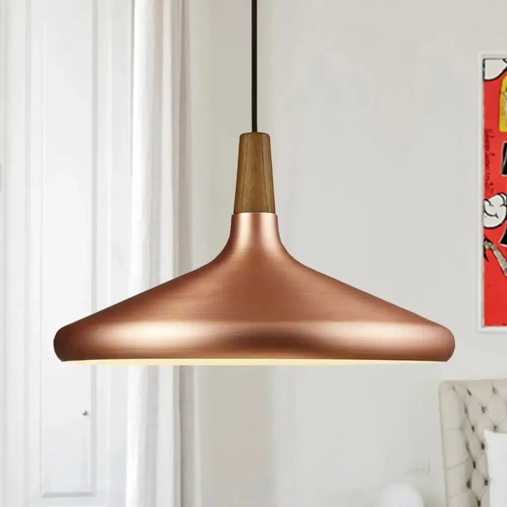 Down Lighting Industrial Restaurant Pendant - 7"/10.5"/16" Width, 1 Head, Flared Aluminum Shade, Rose Gold