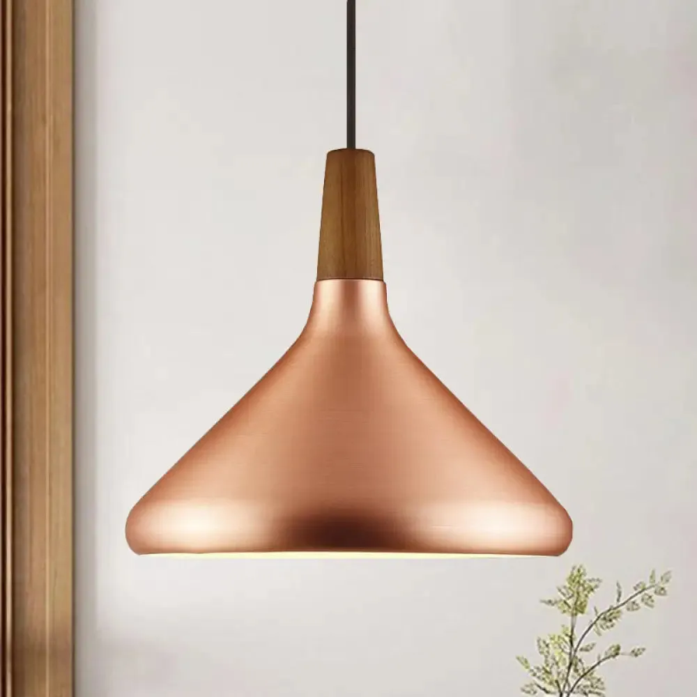 Down Lighting Industrial Restaurant Pendant - 7"/10.5"/16" Width, 1 Head, Flared Aluminum Shade, Rose Gold