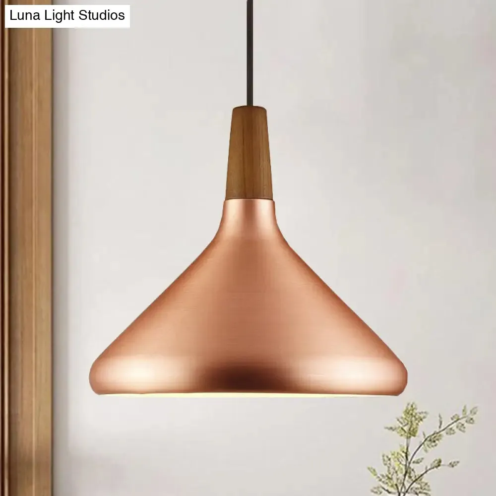 Down Lighting Industrial Restaurant Pendant - 7"/10.5"/16" Width, 1 Head, Flared Aluminum Shade, Rose Gold