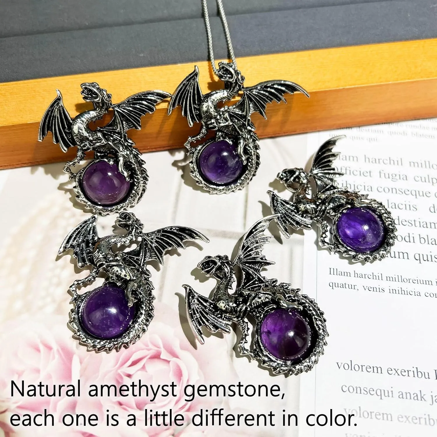 Dragon Necklace - Unique Crystal & Gemstone Pendant for Men & Women - Silver Dinosaur Jewelry Gift