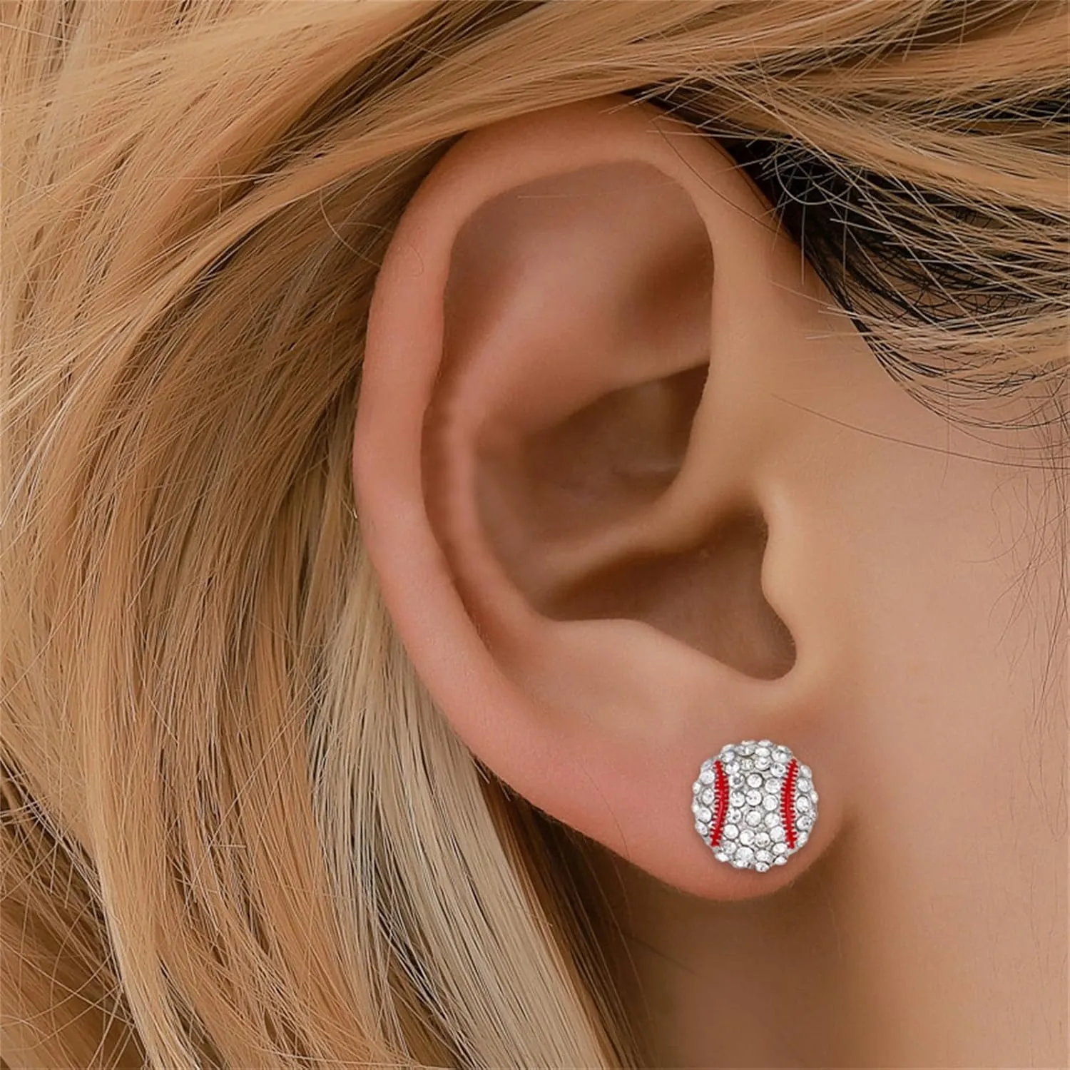 Dreuyet 6 Pair Sport Ball Stud Earrings Rhinestone Crystal Baseball Basketball Volleyball Football Rugby Shiny Sport Earrings for Women Sport Fans