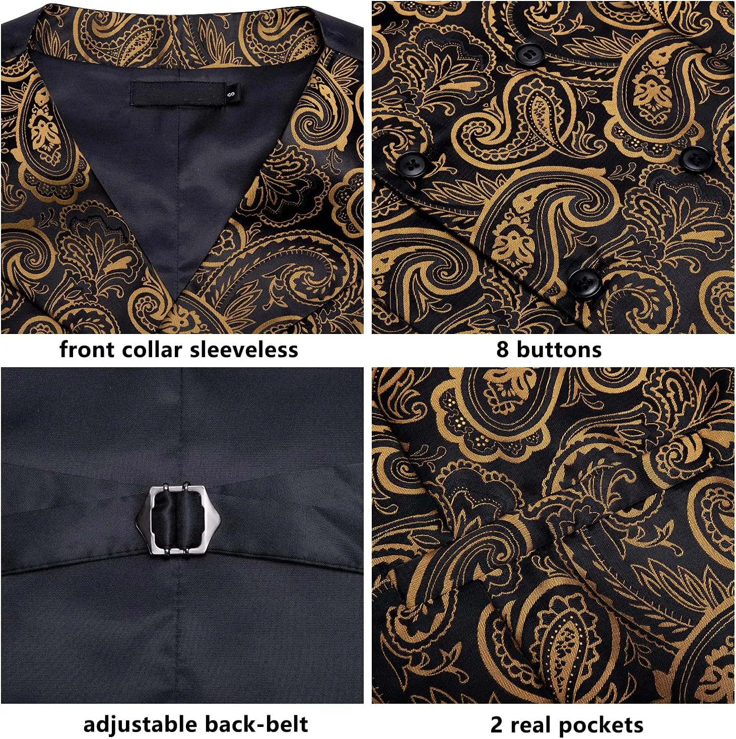 Dubulle Mens Double Breast Suit Vest Floral Paisley Vest and Tie for Men Pocket Square Cufflinks Wedding