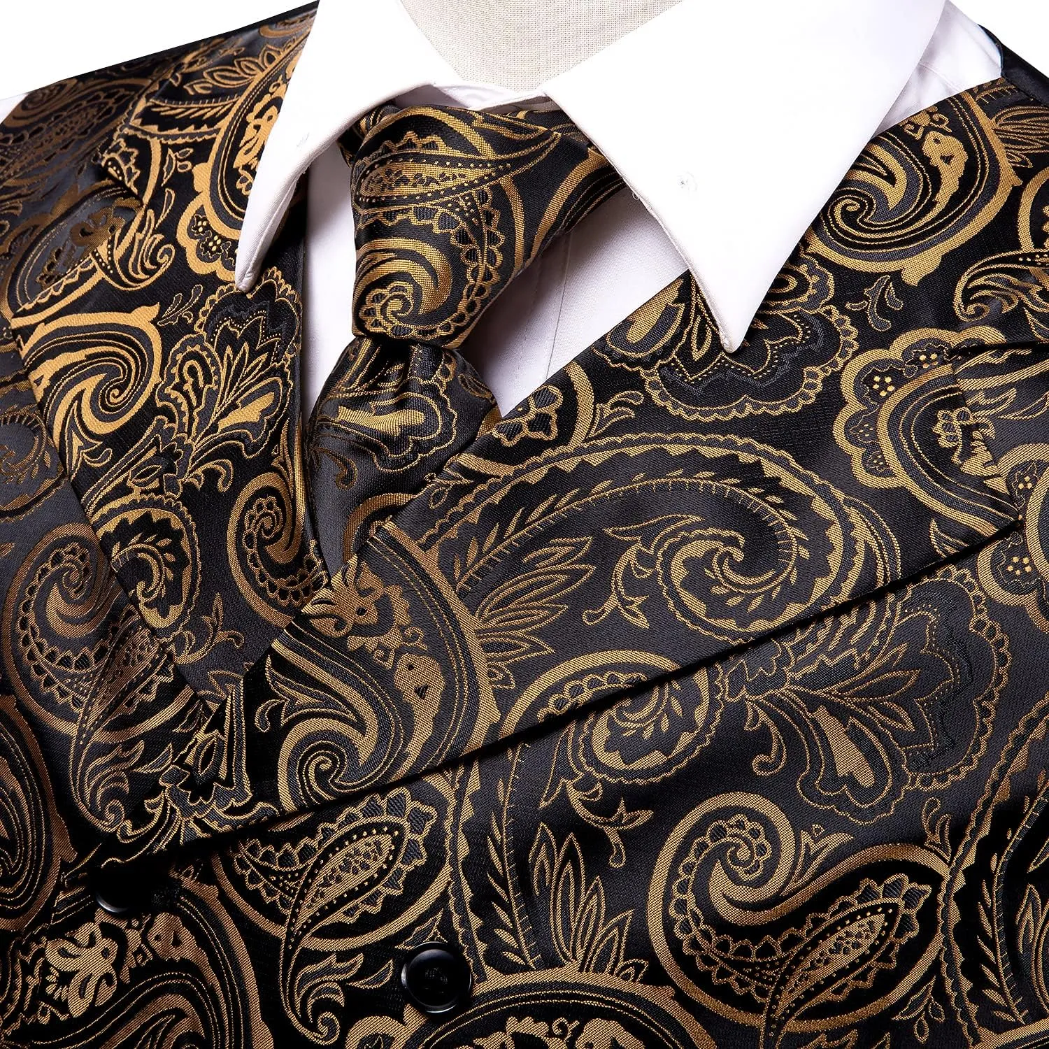 Dubulle Mens Double Breast Suit Vest Floral Paisley Vest and Tie for Men Pocket Square Cufflinks Wedding
