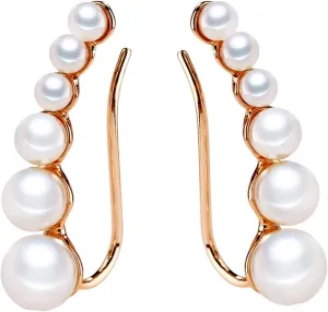 Ear Crawler Earrings Climbers Pearl Cuff Earrings Pin Vine Wrap Studs Earrings Jewelry for Women (Rose gold)