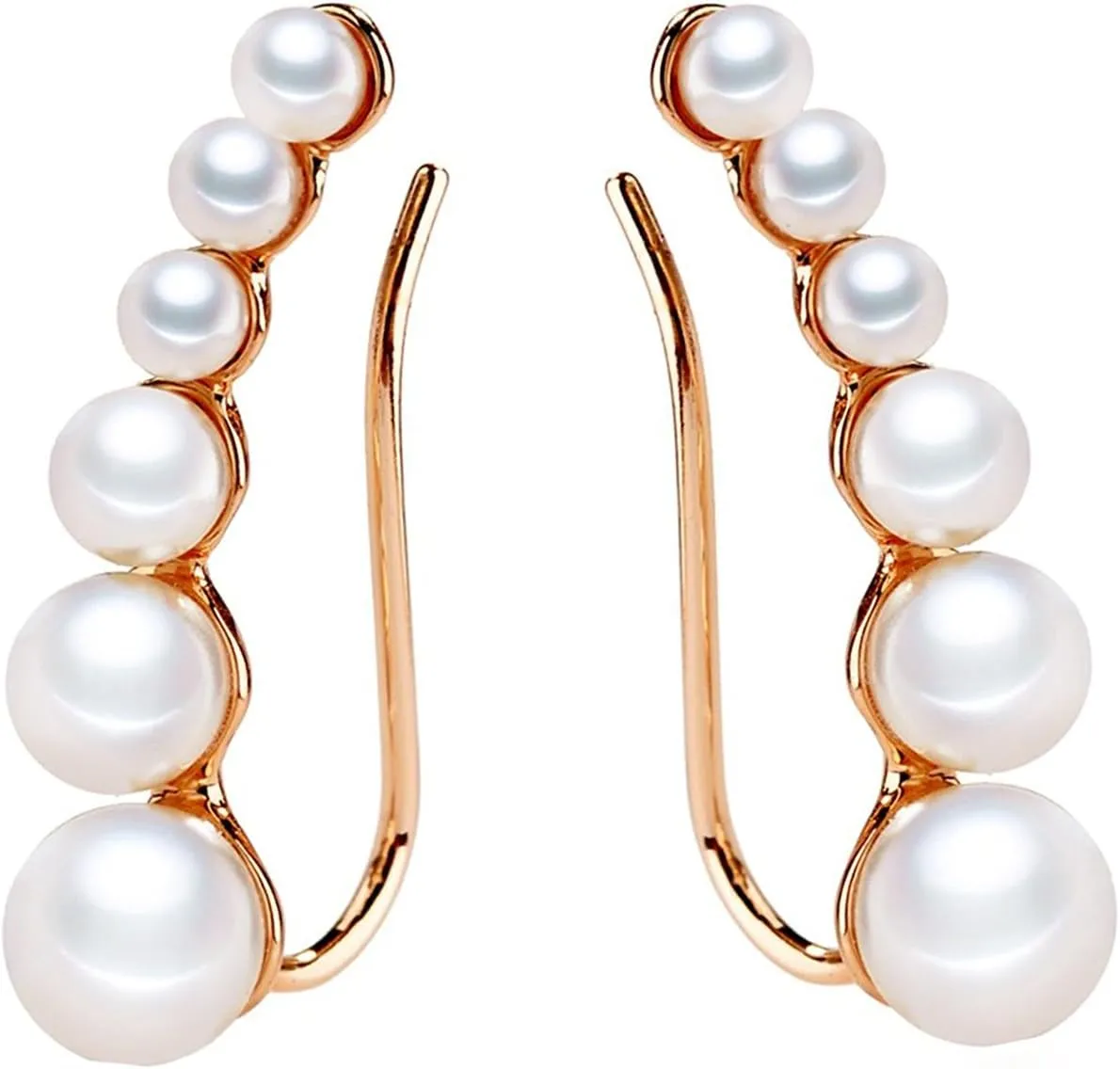 Ear Crawler Earrings Climbers Pearl Cuff Earrings Pin Vine Wrap Studs Earrings Jewelry for Women (Rose gold)