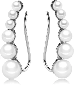 Ear Crawler Earrings Climbers Pearl Cuff Earrings Pin Vine Wrap Studs Earrings Jewelry for Women (White gold)