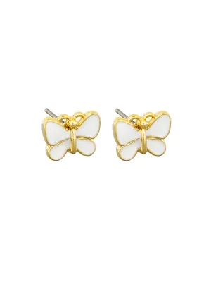 Earrings - White Enamel Butterfly Studs