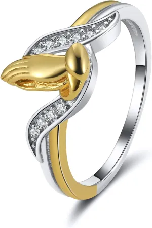 Easter Praying Hands Ring for Women by Ginger Lyne | Lord's Serenity Prayer Ring for Men | Christian Jesus Purity for Her | 14Kt Gold Over Sterling Silver Cubic Zirconia Religious Jewelry