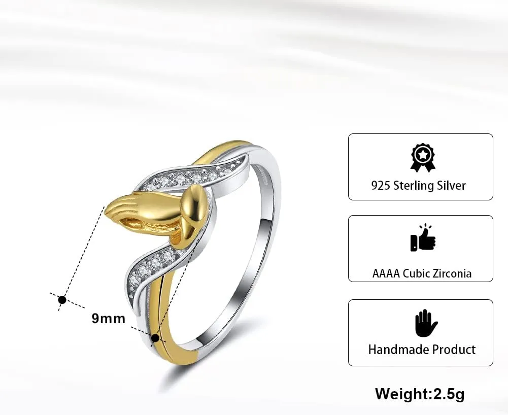 Easter Praying Hands Ring for Women by Ginger Lyne | Lord's Serenity Prayer Ring for Men | Christian Jesus Purity for Her | 14Kt Gold Over Sterling Silver Cubic Zirconia Religious Jewelry