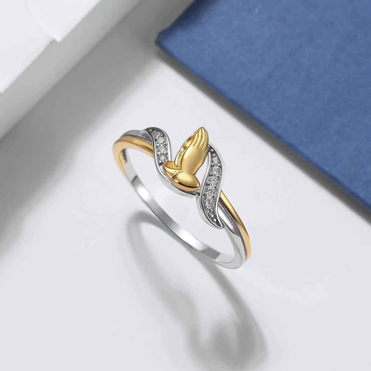 Easter Praying Hands Ring for Women by Ginger Lyne | Lord's Serenity Prayer Ring for Men | Christian Jesus Purity for Her | 14Kt Gold Over Sterling Silver Cubic Zirconia Religious Jewelry