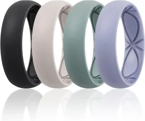 Egnaro 4/5/8 Variety Multipack Ergonomic Breathable Promise Ring, 6mm Wide - 2mm Thick Silicone Wedding Bands Women, Rubber Rings Women with Half Size
