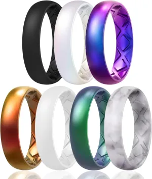 Egnaro Inner Arc Ergonomic Breathable Design, Silicone Rings for Women with half sizes, Women's Silicone Wedding Band5.5mm Wide-2mm Thick