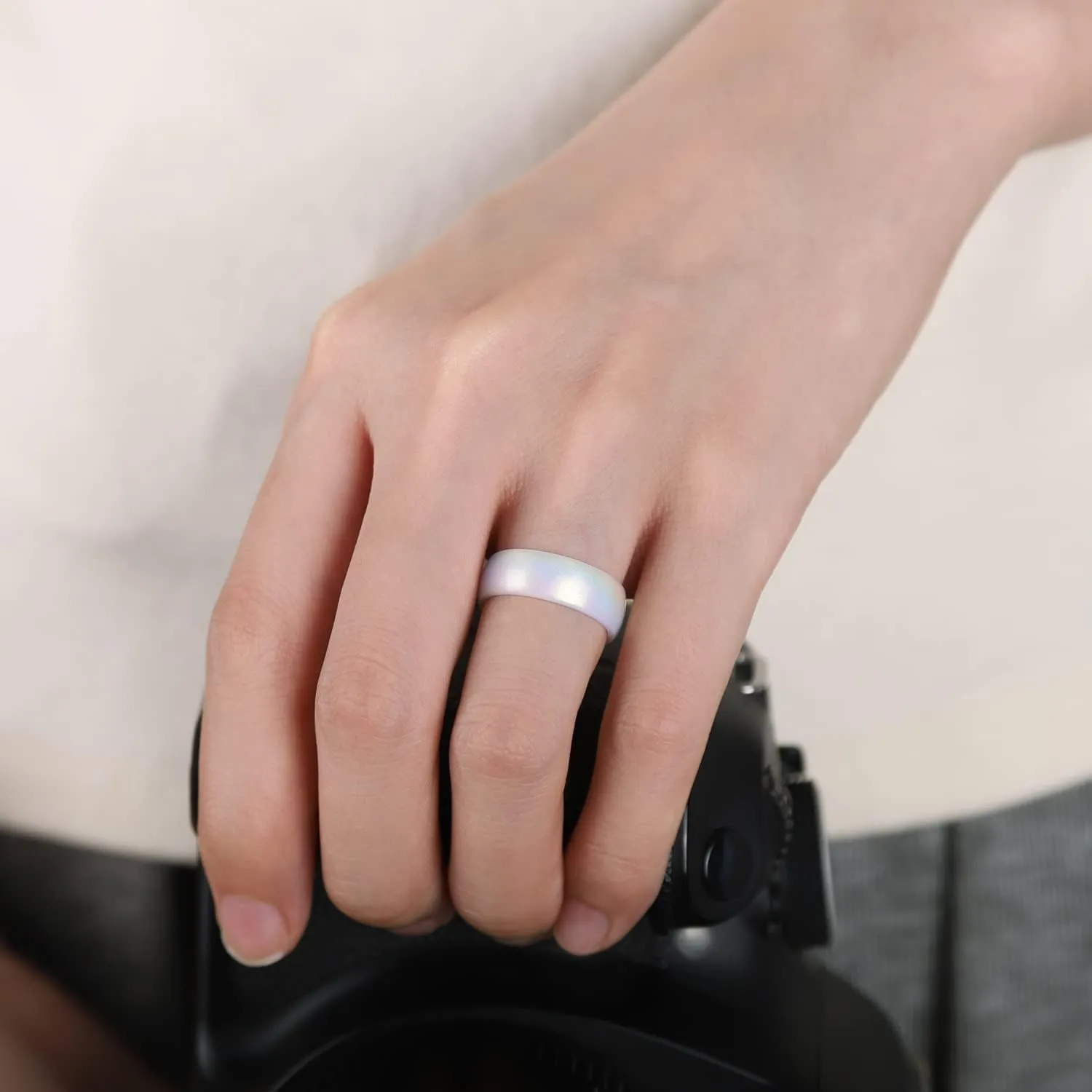 Egnaro Inner Arc Ergonomic Breathable Design, Silicone Rings for Women with half sizes, Women's Silicone Wedding Band5.5mm Wide-2mm Thick