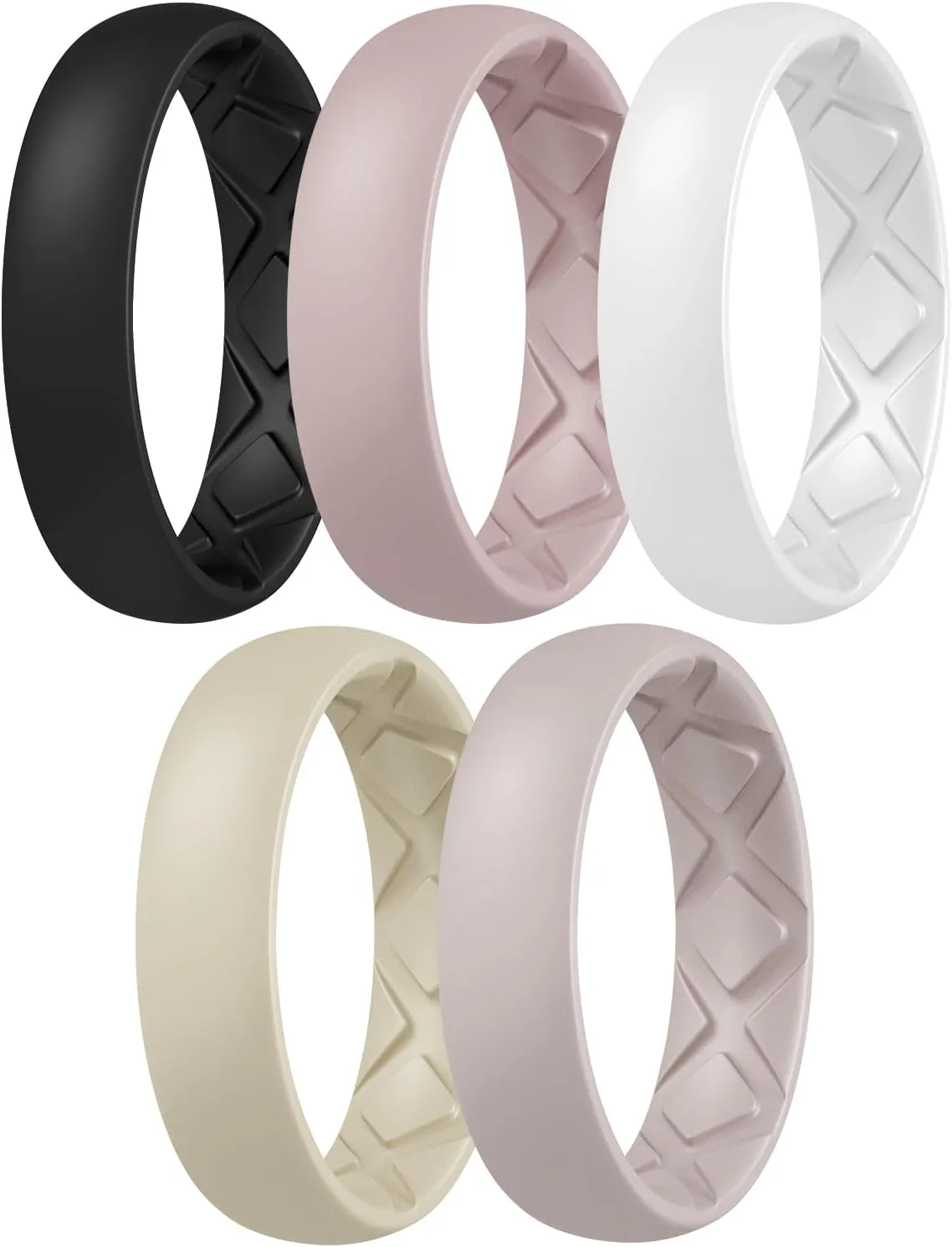 Egnaro Inner Arc Ergonomic Breathable Design, Silicone Rings for Women with half sizes, Women's Silicone Wedding Band5.5mm Wide-2mm Thick