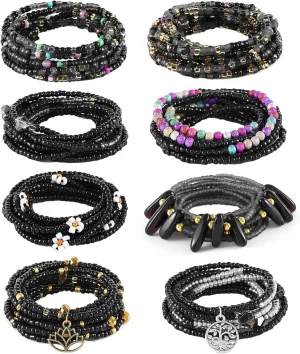ELABEST Tie-on African Waist Beads for Women Non Stretching 8Pcs Belly Beads Plus Size Colorful Handmade Beaded Waist Jewelry Accessories Body Chain