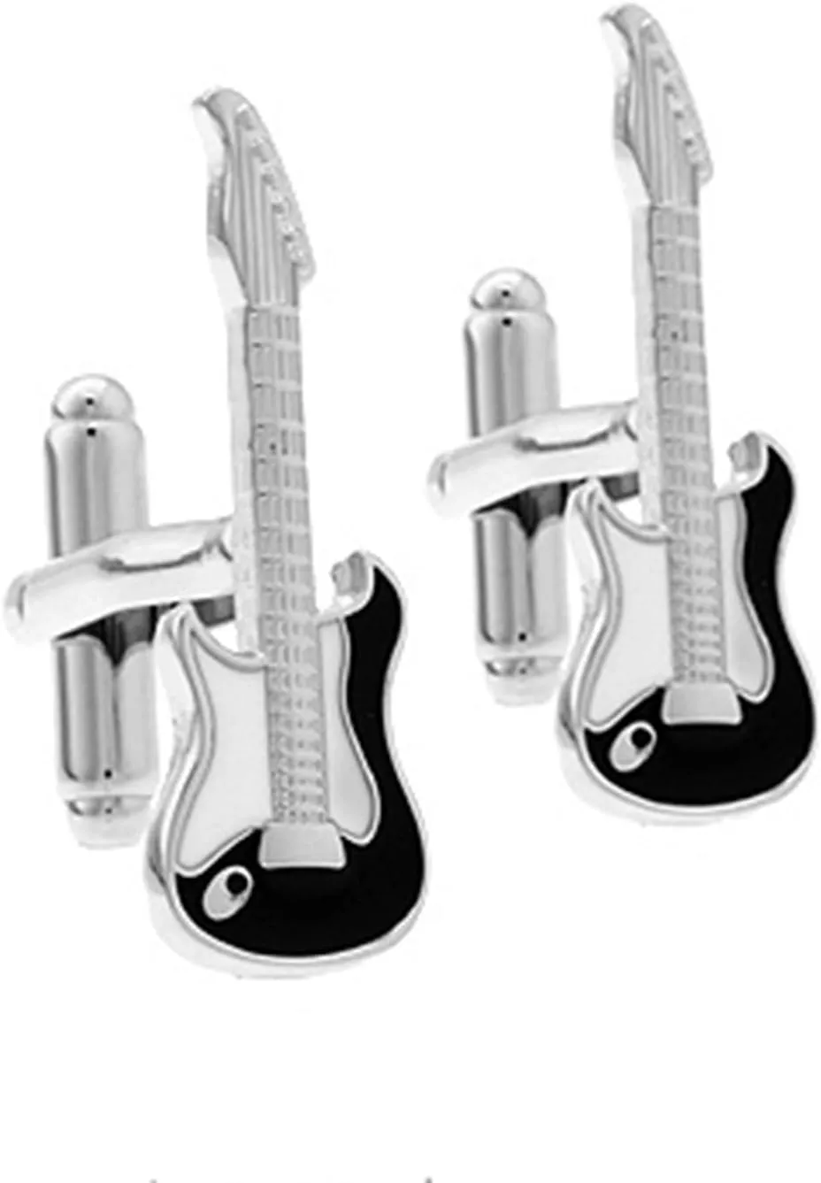 Electric Guitar Black Silver Cufflinks  Unique Music-Themed Mens Accessories, Great Gift for Guitarists and Music Lovers