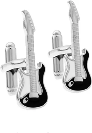 Electric Guitar Black Silver Cufflinks  Unique Music-Themed Mens Accessories, Great Gift for Guitarists and Music Lovers