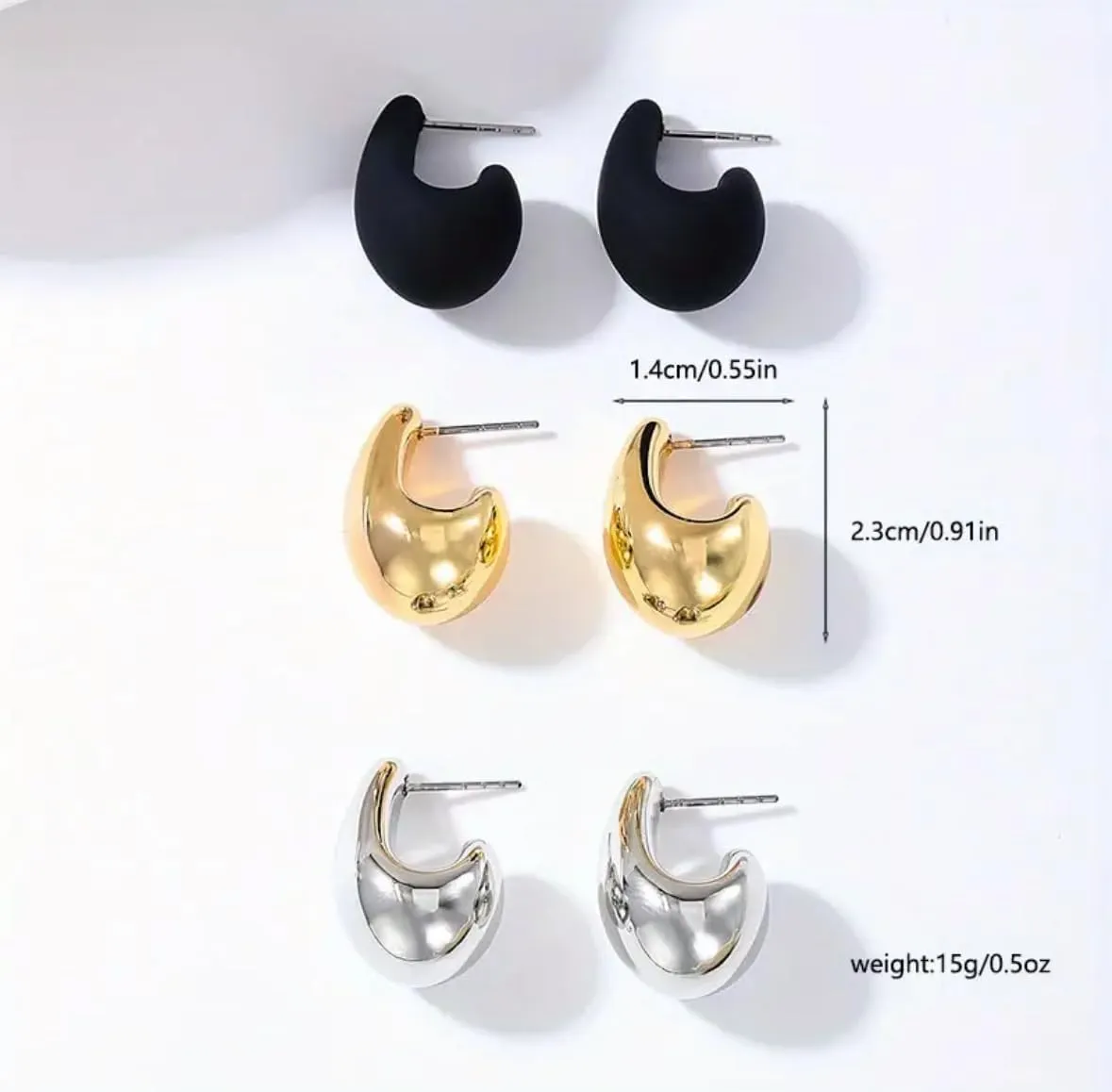 Elegant and Minimalist 3-Pair Teardrop Hoop Earrings Set for Women: Retro Punk Style, Perfect for Daily Wear and Festive Gifts