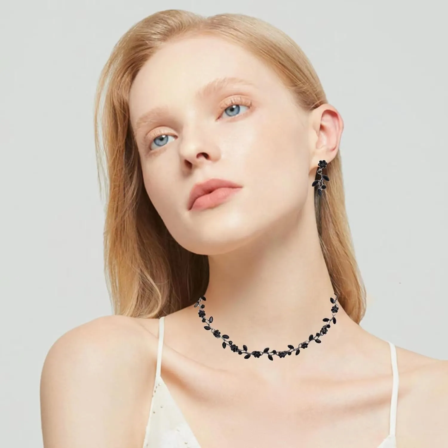 Elegant Bridal Bridesmaid Marquise Austrian Crystal Rhinestone Flower Leaf Choker Necklace Dangle Earrings Tennis Bracelet Jewelry Sets for Party Prom