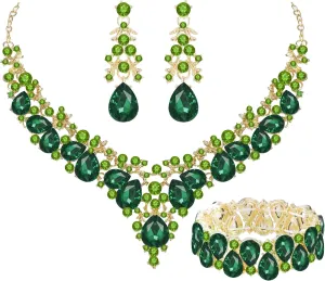 Elegant Bridal Wedding Jewelry Set for Women/Brides/Bridesmaids Teardrop Crystal Leaf Cluster Jewelry Set for Wedding Prom Party Bridal Bridesmaids Rhinestone Crystal Necklace Earrings Bracelet Set