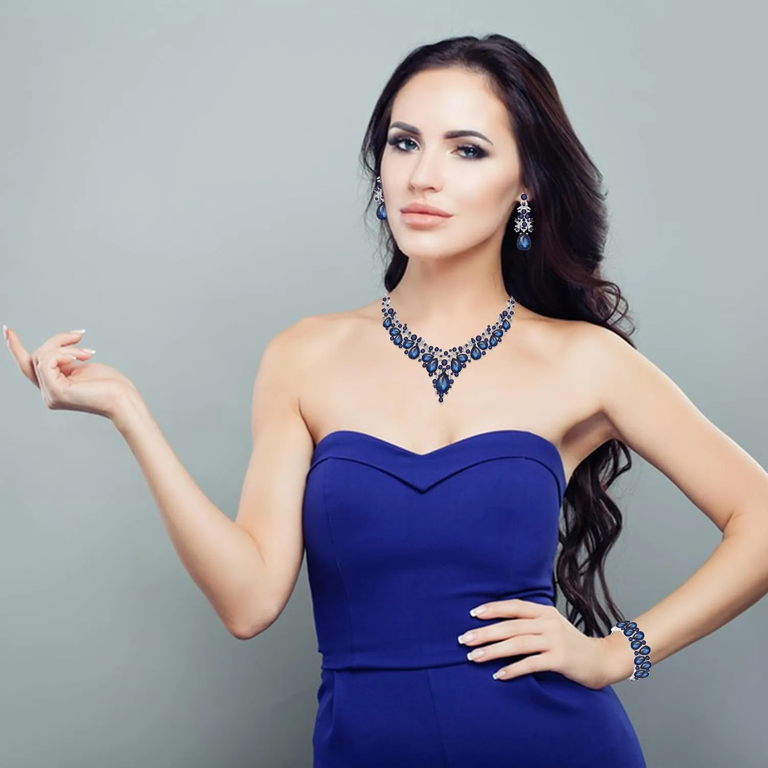 Elegant Bridal Wedding Jewelry Set for Women/Brides/Bridesmaids Teardrop Crystal Leaf Cluster Jewelry Set for Wedding Prom Party Bridal Bridesmaids Rhinestone Crystal Necklace Earrings Bracelet Set