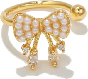 Elegant Ear Cuff Bow Knot Cartilage Earring Cubic Zirconia Crystal Faux Pearl Bowknot Non Pierced Cuffs Clip On Wrap Earrings Fake Huggie Hoops Cute Jewelry Gifts for Women Christmas