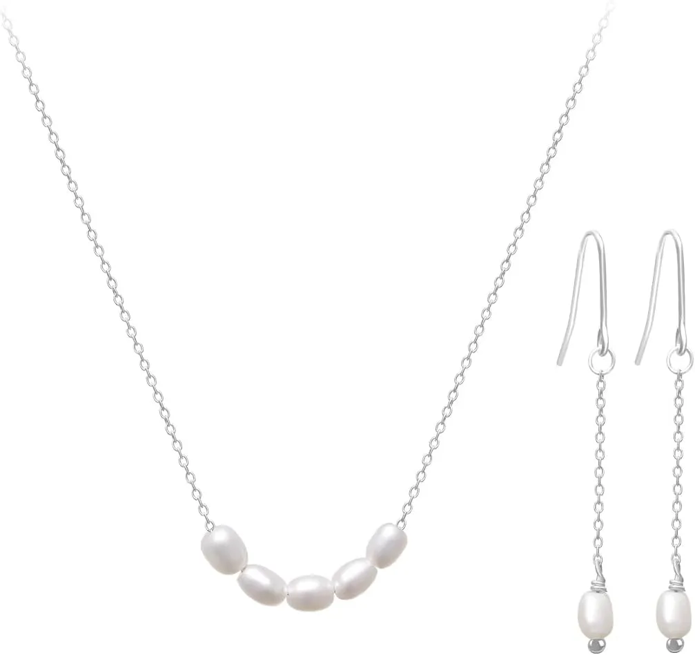 Elegant Freshwater Pearl Necklace and Earring Set for Women Perfect Wedding Jewelry, Pearl Choker & Earrings in Silver18   2 Inch Adjustable 925 silver Chain