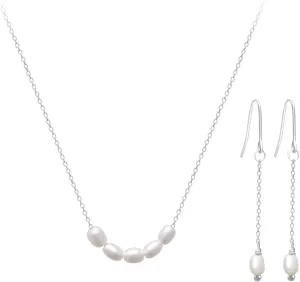 Elegant Freshwater Pearl Necklace and Earring Set for Women Perfect Wedding Jewelry, Pearl Choker & Earrings in Silver18   2 Inch Adjustable 925 silver Chain