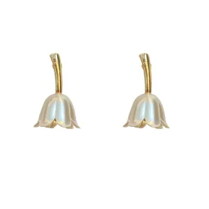 Elegant Gold and Pearl Tulip Drop Earrings-jlt11549