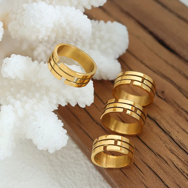 Elegant Gold-Plated Geometric Fashion Rings for Men and Women, Hip-Hop Style, Long-Lasting Shine