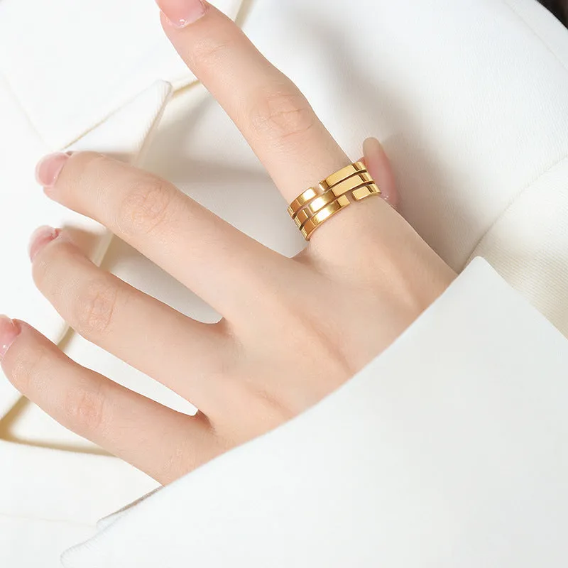 Elegant Gold-Plated Geometric Fashion Rings for Men and Women, Hip-Hop Style, Long-Lasting Shine