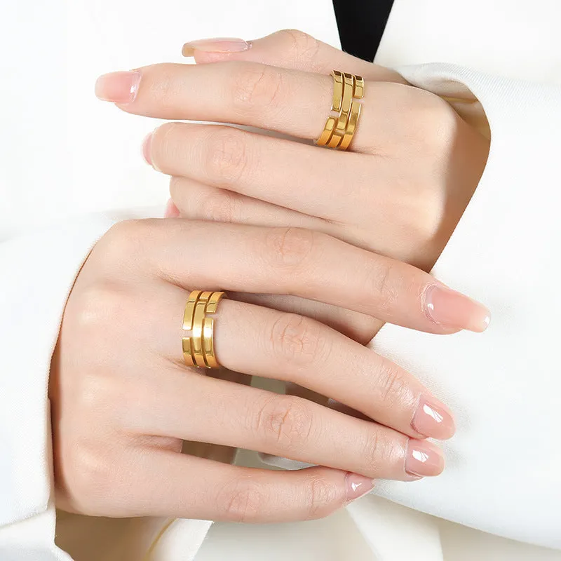 Elegant Gold-Plated Geometric Fashion Rings for Men and Women, Hip-Hop Style, Long-Lasting Shine